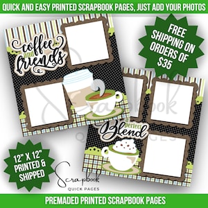 Coffee Lover Scrapbook Pages Premade Coffee Friends Scrapbook Quick Pages Coffee Digital Print Scrapbook