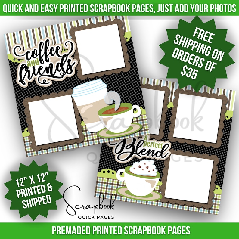 Coffee Lover Scrapbook Pages Premade Coffee Friends Scrapbook Quick Pages Coffee Digital Print Scrapbook