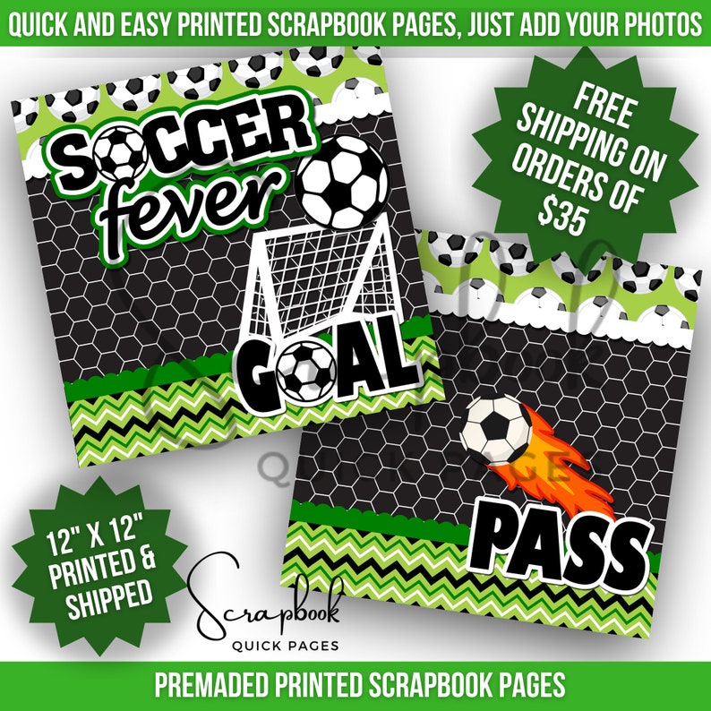 Soccer Scrapbook Pages Premade Game Day Sports Scrapbook Layout Premade PRINTED Scrapbook Quick Pages 12x12 Digital Print Soccer Layout image 3