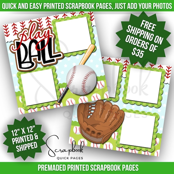 Baseball Scrapbook Page PRINTED Sports Scrapbook Layout Premade PRINTED Scrapbook Quick Pages 12x12 Scrapbook Layout Summer Sports Scrapbook