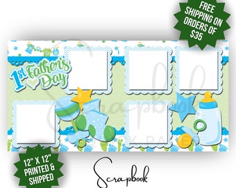 First Father's Day Scrapbook Layout Baby Boy Premade PRINTED Scrapbook Quick Pages 12x12 Scrapbook Layout 1ST Father's Day Scrapbook Layout