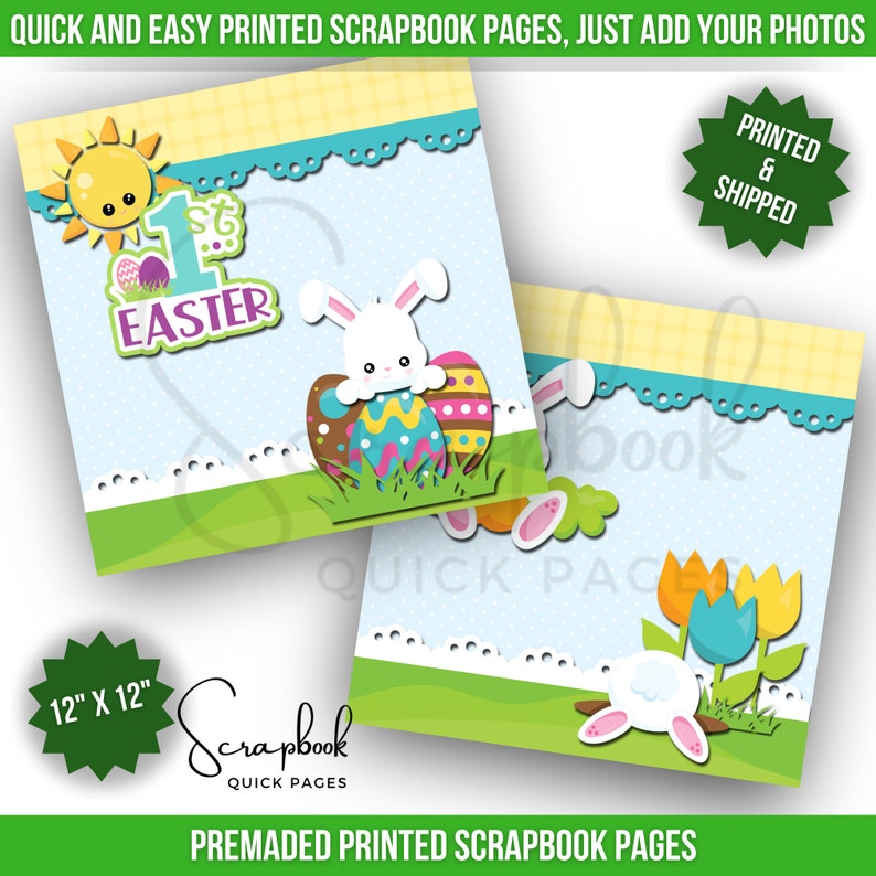 Baby's First Easter Scrapbook Layout PRINTED 12x12 Premade Easter Scrapbook Quick Pages Baby's 1st Easter Scrapbook Layout Digital Print image 3