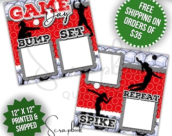 Red Volleyball Scrapbook Page Premade PRINTED Game Day 12x12 Scrapbook Quick Page Sports Scrapbook Girls Volleyball Digital Print Scrapbook