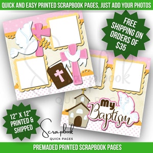 Battesimo Scrapbook Pagine Premade Religione Rosa Ragazza Bambino Battesimo STAMPATO Scrapbook Pagine Rapide 12x12 Stampa Digitale Scrapbook Pagine Layout