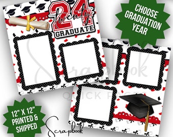 Red Graduation Scrapbook Page Premade High School Graduation Scrapbook College Kindergarten Boy Girl Premade PRINTED Scrapbook 12x12 Layout
