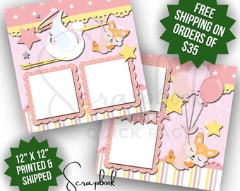 Baby Shower Girl Scrapbook Pages Premade Pink PRINTED Baby Girl Scrapbook Quick Pages 12x12 Digital Print Layout Baby Shower Gift Scrapbook