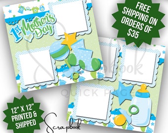 Mom Scrapbook Page Premade PRINTED 1st Mother's Day Scrapbook Quick Page Baby Boy 12x12 Scrapbook Digital Print First Mother's Day Scrapbook