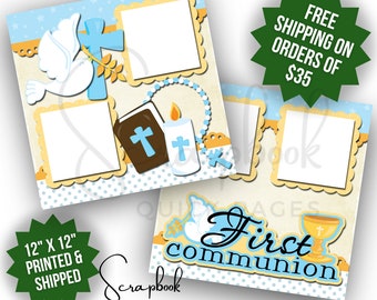 First Communion Scrapbook Pages Premade PRINTED Boy Communion Scrapbook Quick Page 12x12 Scrapbook Digital Print Layout Religion Catholic