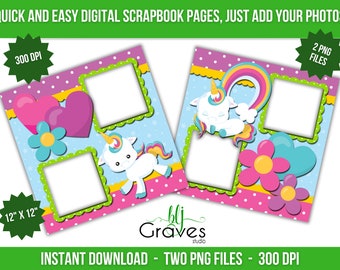 Druckbare Einhorn Scrapbook Quick Pages Magisches Einhorn Digital Sofort Download Digital Scrapbook