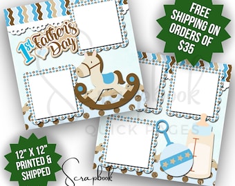 First Father's Day Scrapbook Layout Baby Boy Scrapbook Premade PRINTED Scrapbook Quick Pages 12x12 1st Father's Day Digital Print Scrapbook