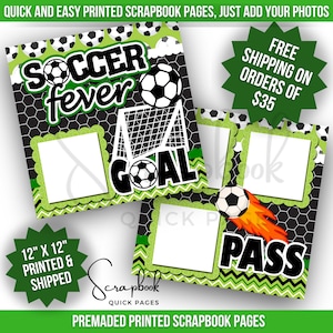 Pagine di album di calcio Premade Game Day Sports Scrapbook Layout Premade Scrapbook STAMPATO Pagine rapide 12x12 Stampa digitale Layout di calcio