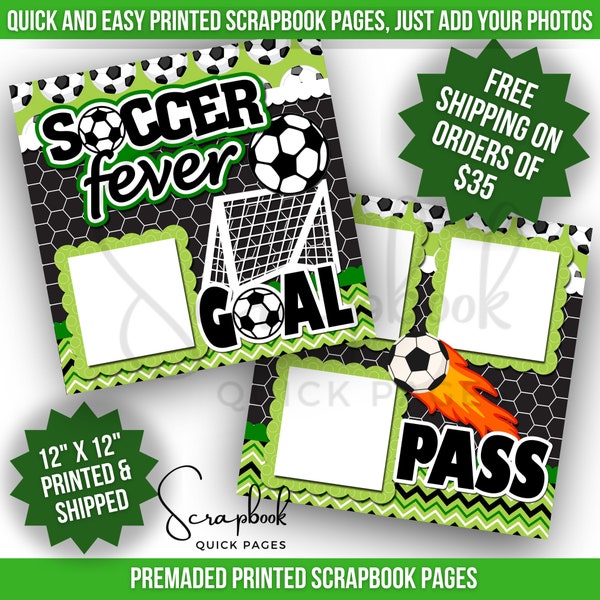 Soccer Scrapbook Pages Premade Game Day Sports Scrapbook Layout Premade PRINTED Scrapbook Quick Pages 12x12 Digital Print Soccer Layout