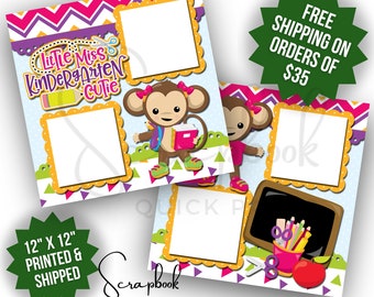 Kindergarten Girl Scrapbook Pages PRINTED 12x12 Premade Kindergarten Scrapbook Quick Pages School Scrapbook Pages Digital Print Layout