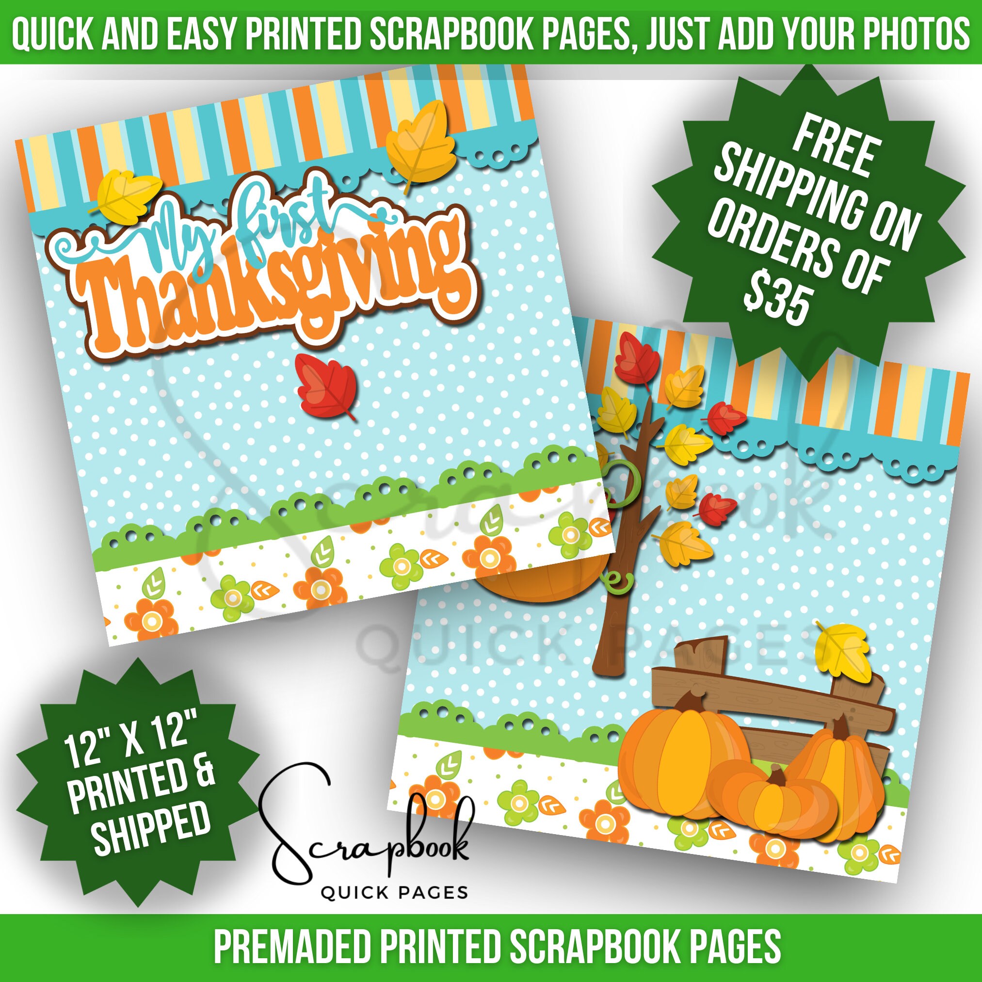 Baby's First Thanksgiving Scrapbook Layout Premade PRINTED Scrapbook ...
