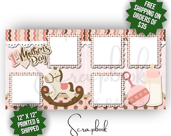 First Mother's Day Scrapbook Layout Baby Girl Premade PRINTED Scrapbook Quick Pages 12x12 Scrapbook Layout 1st Mother's Day Scrapbook Layout