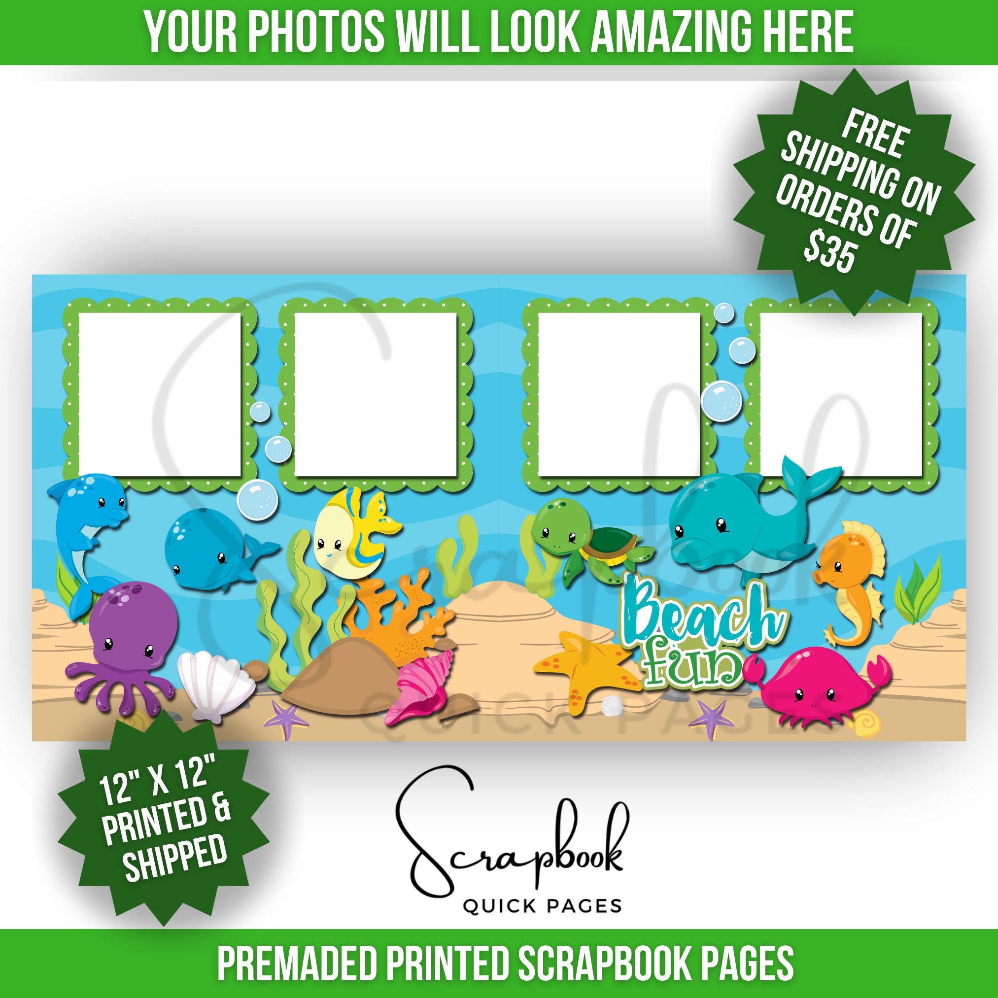 Beach Scrapbook Layout Vacation PRINTED Scrapbook Quick Page 12x12 ...