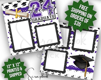 Purple Graduation Scrapbook Layout Premade High School Grad Scrapbook College Kindergarten Boy Girl Premade PRINTED Scrapbook 12x12 Layout