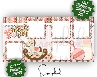 First Father's Day Scrapbook Page Premade PRINTED 12X12 Baby Girl Scrapbook Quick Page Pink Digital Print Scrapbook Page Dad Scrapbook Page