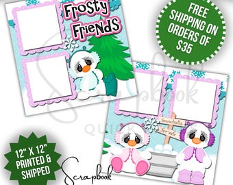 Snowman Scrapbook Layout Premade PRINTED 12x12 Boy Girl Winter Snow Day Premade Scrapbook Quick Pages Digital Print Scrapbook