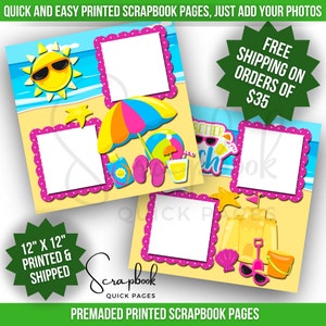 Summer Vacation Scrapbook Pages Premade Tropical Scrapbook Layout Beach Premade Scrapbook PRINTED Summer 12x12 Scrapbook Quick Pages