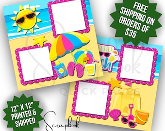 Summer Vacation Scrapbook Pages Premade Tropical Scrapbook Layout Beach Premade Scrapbook PRINTED Summer 12x12 Scrapbook Quick Pages