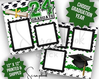 Green Graduation Scrapbook Layout Premade High School Grad Scrapbook College Kindergarten Boy Girl Premade PRINTED Scrapbook 12x12 Layout