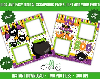 Printable Halloween Scrapbook Quick Pages Halloween Witch Digital Instant Download Halloween Bats Digital Scrapbook