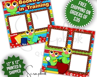 School Scrapbook Pages Premade PRINTED 12x12 Boy Girl School Bookworm In Training Premade Scrapbook Quick Pages Digital Print Scrapbook