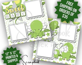 Baby Boy Scrapbook Page Premade PRINTED Baby Girl Scrapbook Quick Page Green Baby Shower Scrapbook 12x12 Digital Print Scrapbook Layout Mom