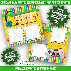 Gamer Scrapbook Page Premade PRINTED Scrapbook Quick Page Video Game Scrapbook Page Digital Print Boy Video Gamer Scrapbook Layout Level Up
