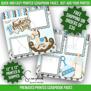 Baby Boy Mother's Day Scrapbook Pages Premade First Mother's Day Scrapbook Quick Pages