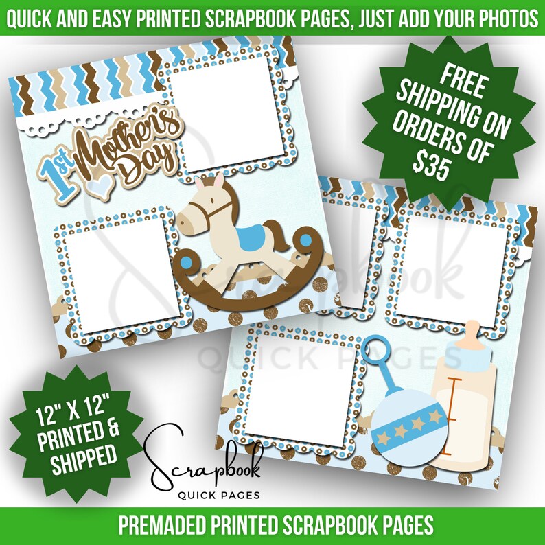 Baby Boy Mother's Day Scrapbook Pages Premade First Mother's Day Scrapbook Quick Pages