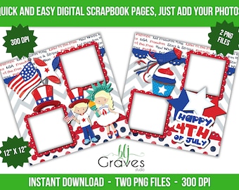 Printable July 4th Scrapbook Quick Pages Patriotic Digital Instant Download 4th of July Digital Scrapbook Independence Day