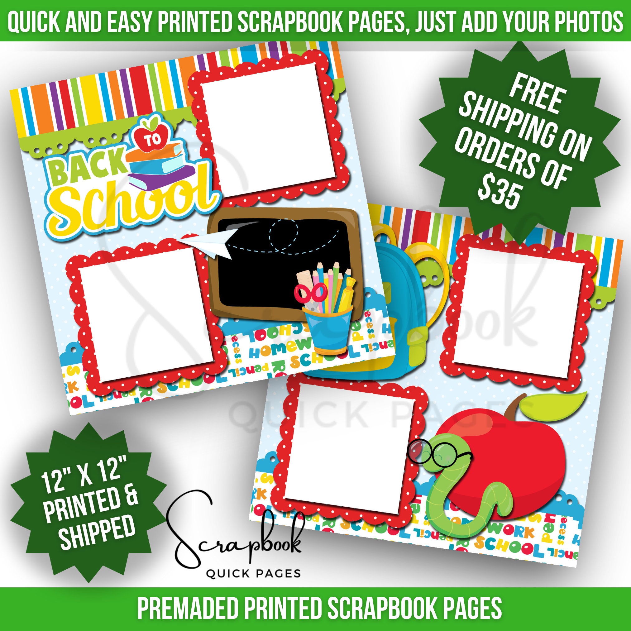 Digital scrapbooking kits back to school, Digital back to school elements,  School scrapbook embellishment, Back to school scrapbook kit