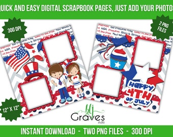 4th of July Printable Scrapbook Quick Pages Patriotic Digital Instant Download July 4th Digital Scrapbook Independence Day