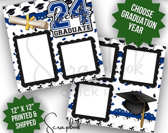 Blue Graduation Scrapbook Page Premade High School Graduation Scrapbook College Kindergarten Boy Girl Premade PRINTED Scrapbook 12x12 Layout