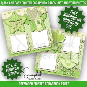 Baby Boy Scrapbook Layout Baby Shower Girl Scrapbook Layout Premade PRINTED Scrapbook 12x12 Scrapbook Quick Page Digital Print Scrapbook