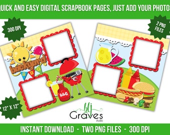 Summer Picnic Digital Scrapbook Quick Pages Cookout Printable Instant Download BBQ Scrapbook