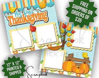 First Thanksgiving Baby Scrapbook Layout Baby 1st Thanksgiving PRINTED Scrapbook Quick Page Turkey Thanksgiving Premade Scrapbook 12x12 page