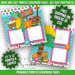 Hawaii Scrapbook Layout PRINTED 12x12 Beach Vacation Scrapbook Premade Luau Scrapbook Quick Pages Digital Print Scrapbook Summer Scrapbook