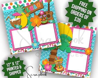 Hawaii Scrapbook Layout PRINTED 12x12 Beach Vacation Scrapbook Premade Luau Scrapbook Quick Pages Digital Print Scrapbook Summer Scrapbook