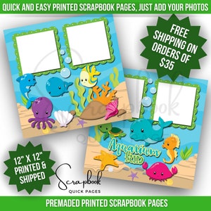Layout dell'album per ritagli acquario Oceano prefatto STAMPATO 12x12 Pagina dell'album per ritagli Animali marini Scrapbook Pagine rapide Scrapbook Stampa digitale Estate