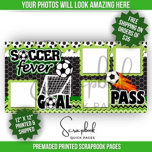 Soccer Scrapbook Pages Premade Game Day Sports Scrapbook Layout Premade PRINTED Scrapbook Quick Pages 12x12 Digital Print Soccer Layout With Photo Mats