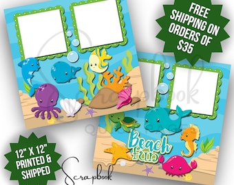 Beach Scrapbook Layout Vacation PRINTED Scrapbook Quick Page 12x12 Premade Ocean Sea Digital Print Scrapbook Pages Summer Vacation Scrapbook