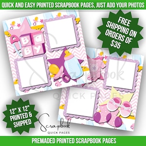 Baby Girl Scrapbook Pages Premade Baby Shower Gift Scrapbook Layout Premade PRINTED Scrapbook Quick Pages 12x12 Digital Print Scrapbook Page