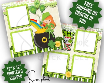 St Patrick Scrapbook Layout Pot of Gold Premade PRINTED Scrapbook Quick Pages 12x12 Digital Print Scrapbook Layout Boy Scrapbook Girl Layout