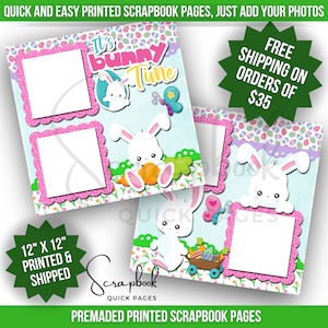 Pagina dell'album di Pasqua Premade Scrapbook STAMPATO Pagine veloci Layout dell'album di ritagli del coniglietto di Pasqua 12x12 Stampa digitale Scrapbook di primavera del coniglietto di Pasqua