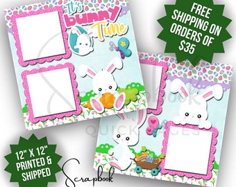 Easter Scrapbook Page Premade PRINTED Scrapbook Quick Pages Easter Bunny Scrapbook Layout 12x12 Digital Print Easter Bunny Spring Scrapbook