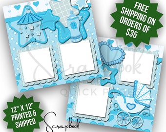 Baby Shower Scrapbook Pages Premade PRINTED Baby Boy Scrapbook Quick Page 12x12 Scrapbook Digital Print Scrapbook Page Layout Boy Blue