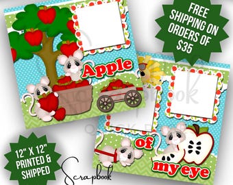Apple Scrapbook Pages Premade PRINTED Fall Apple Picking Scrapbook Quick Pages 12x12 Digital Print Scrapbook Apple of My Eye Boy Girl